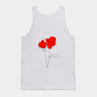 One line art drawing of 2 red roses Tank Top